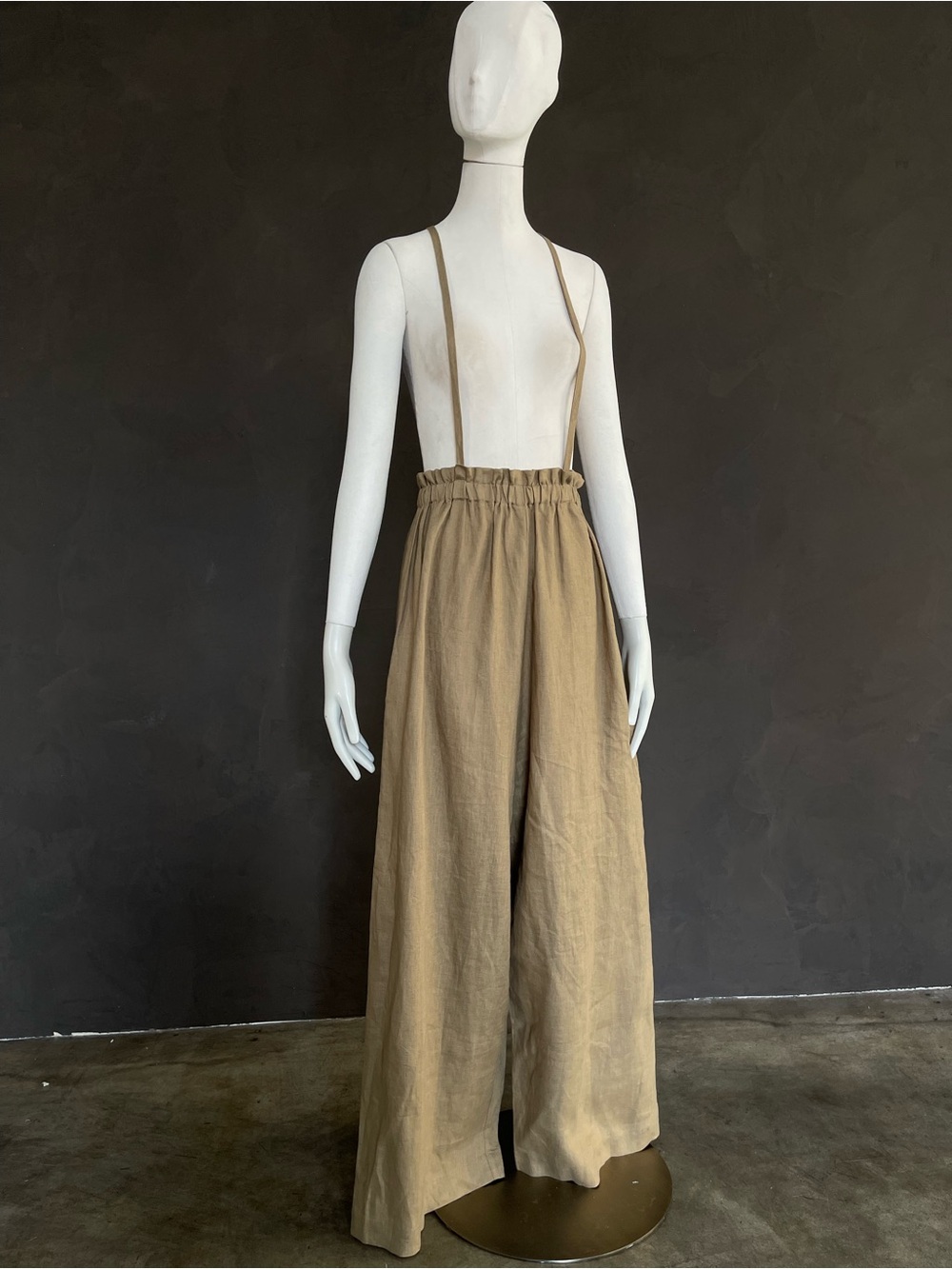 OZMA Campos Oatmeal Linen Wide Leg Overalls Size S